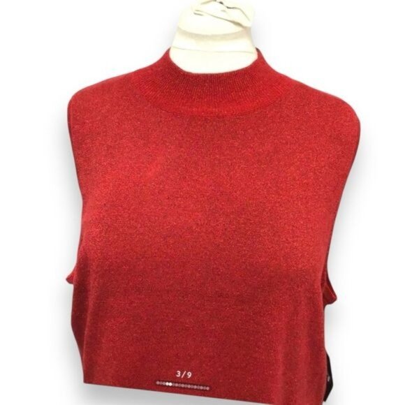 Investments II Women’s Mock Neck Red Sparkle Knit Sweater Top Sleeveless 2X NWT - Picture 2 of 8